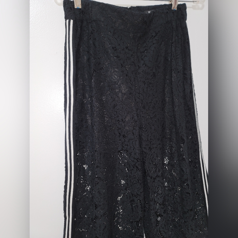 New WHY Dress Black Lace Wide Leg Tuxedo Stripe Pants With Shorts Lining Small - Picture 10 of 16